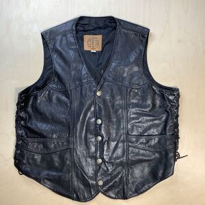 Kerr Leathers Biker Vest - Mens 4XL - Black - Buffalo Nickel Snaps - Side Laces